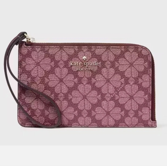 Kate Spade Lucy small floral grenache Spade logo zip wristlet wallet - Picture 1 of 11